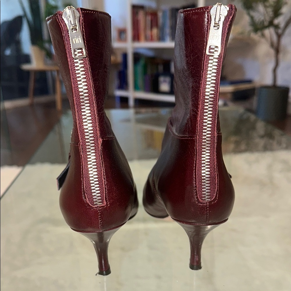 Dorateymur leather Elegant Burgundy Leather Ankle Boots 8 buckle silver - Picture 6 of 8